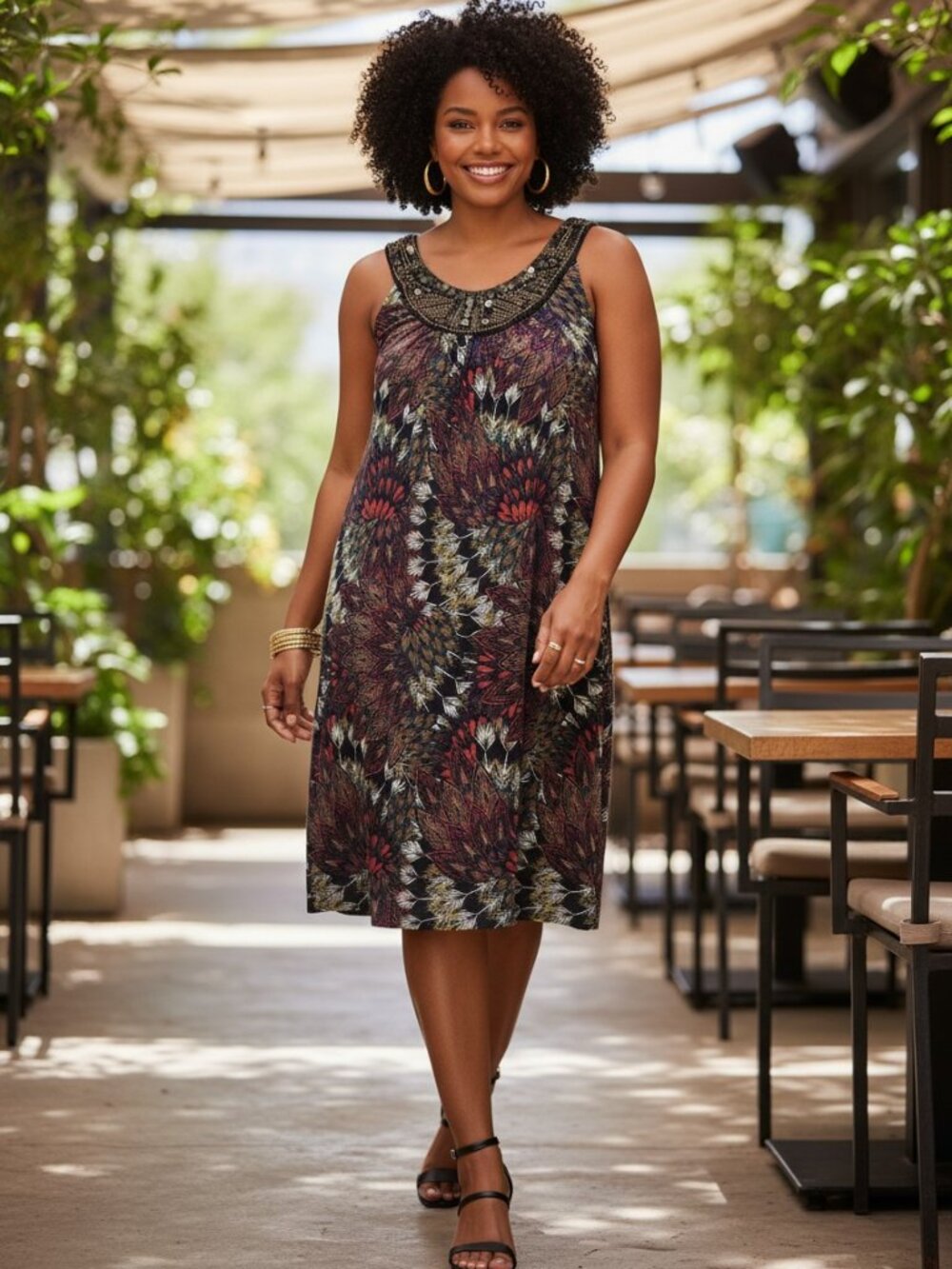 Apt. 9 Dress Women 0X Multi New Beaded Neckline Abstract Print Sleeveless Shift‎